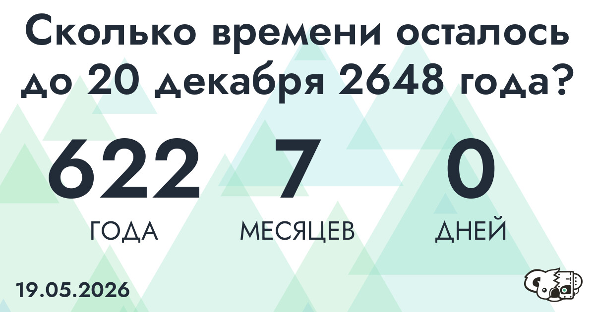 Сколько времени осталось до 20 декабря 2648 года