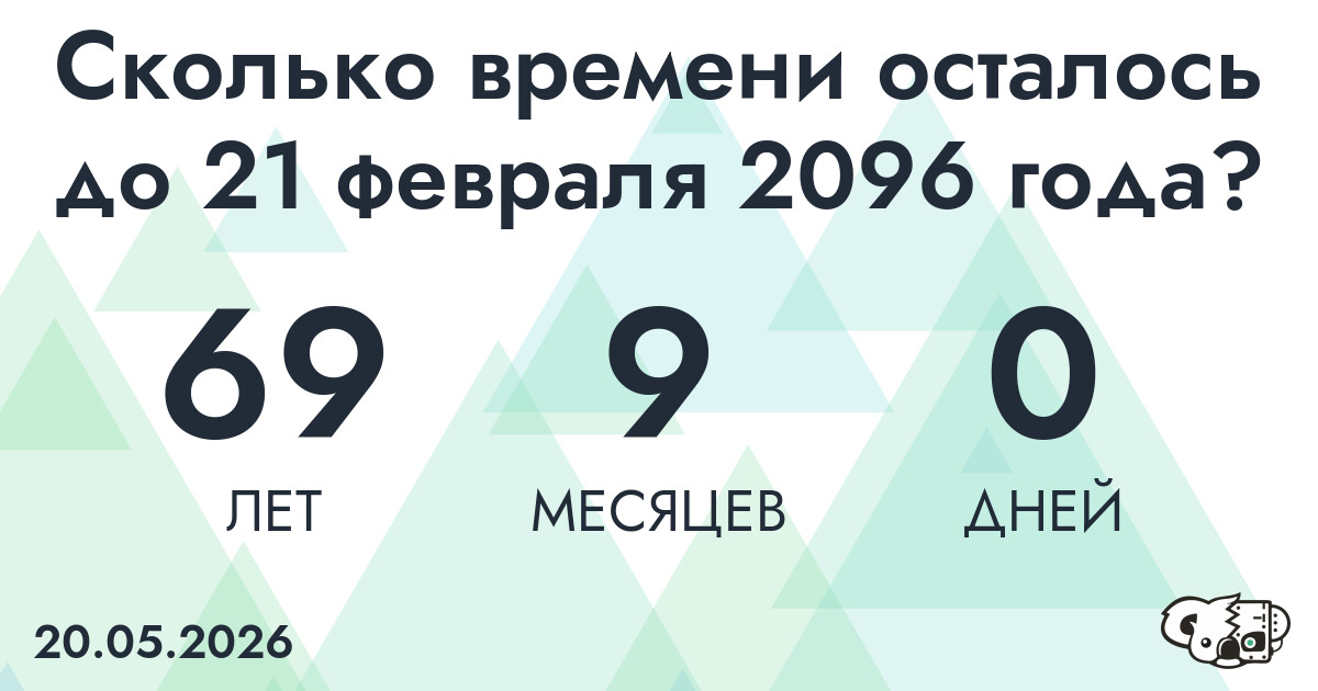 Сколько времени осталось до 21 февраля 2096 года