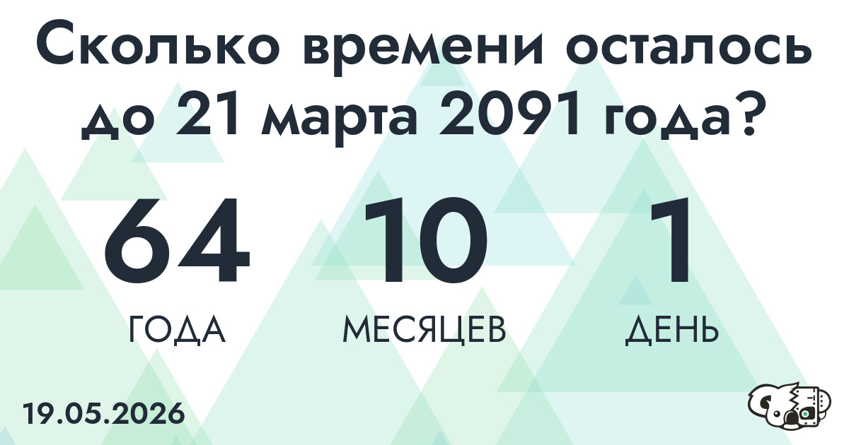 Сколько времени осталось до 21 марта 2091 года