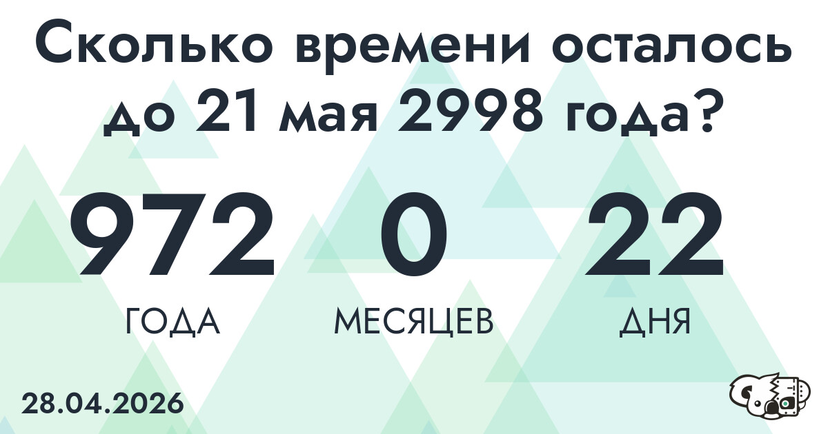Сколько времени осталось до 21 мая 2998 года