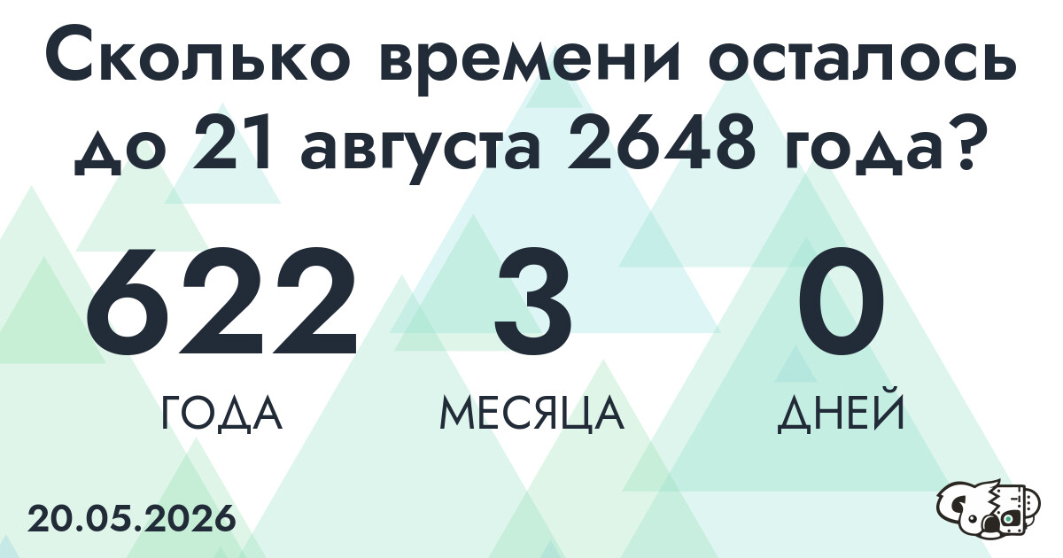 Сколько времени осталось до 21 августа 2648 года