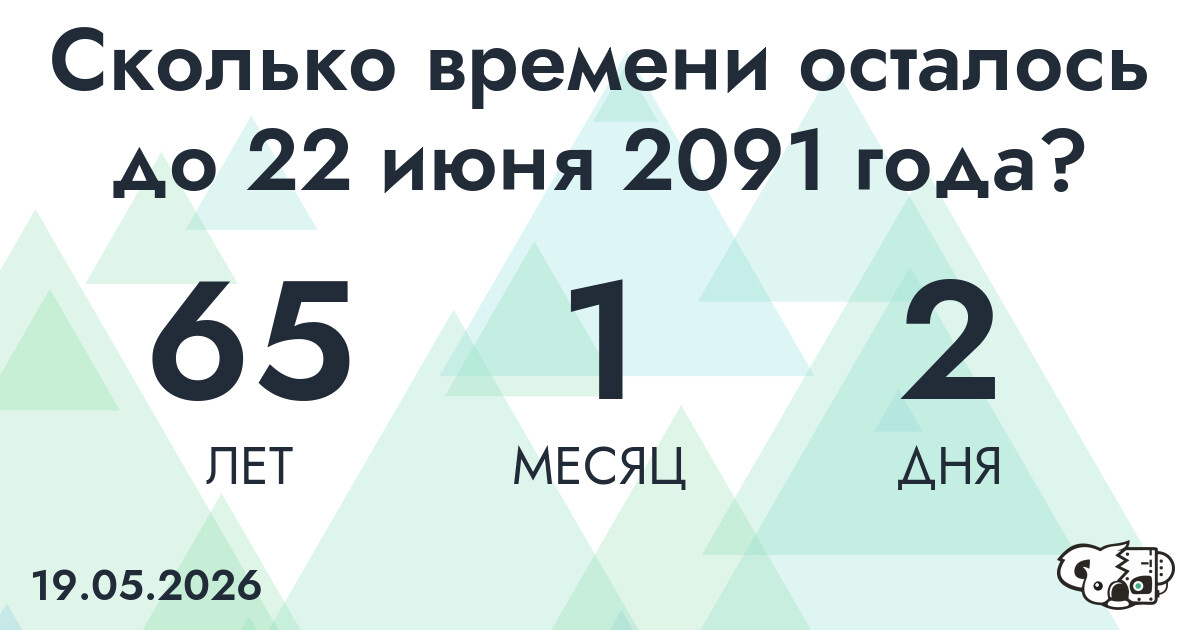Сколько времени осталось до 22 июня 2091 года