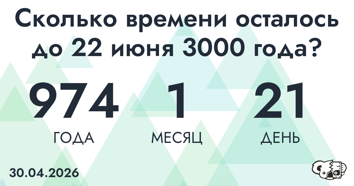 Сколько времени осталось до 22 июня 3000 года