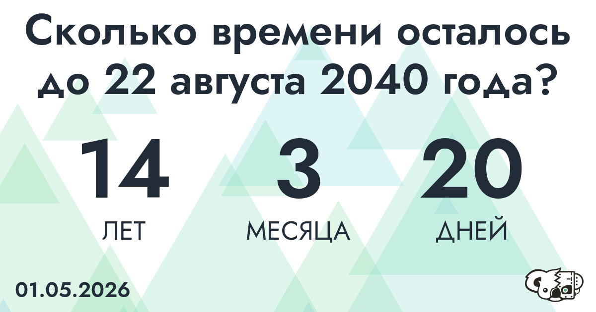 Сколько времени осталось до 22 августа 2040 года