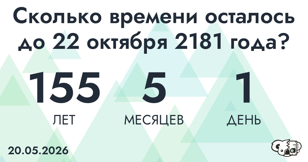 Сколько времени осталось до 22 октября 2181 года