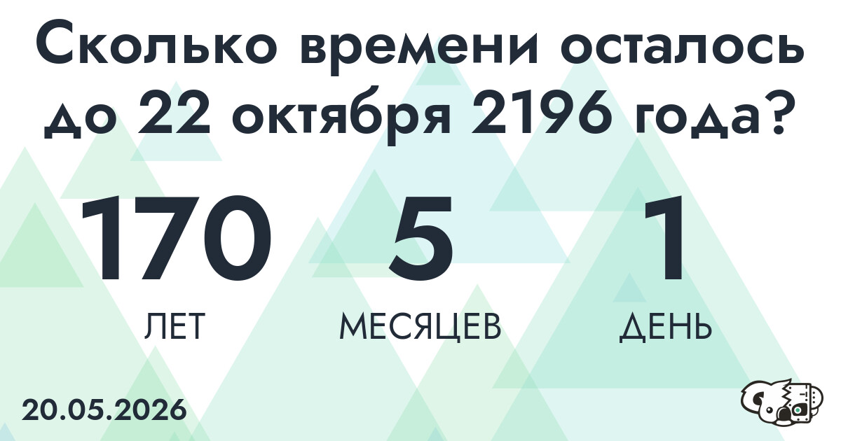Сколько времени осталось до 22 октября 2196 года