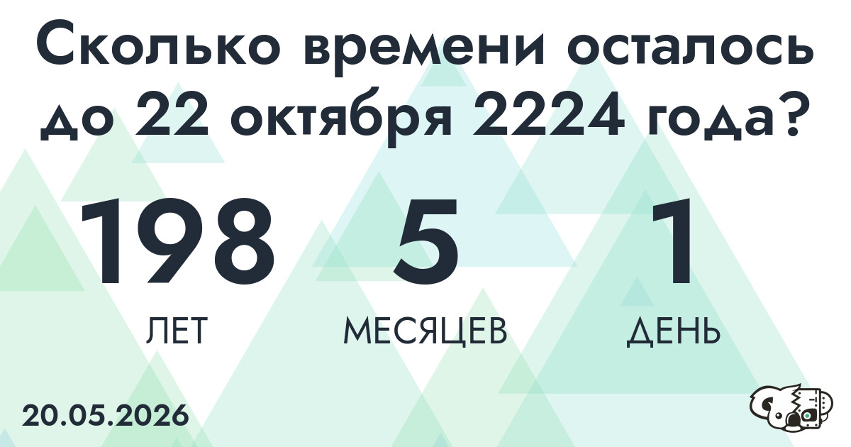 Сколько времени осталось до 22 октября 2224 года
