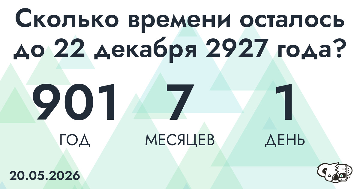 Сколько времени осталось до 22 декабря 2927 года