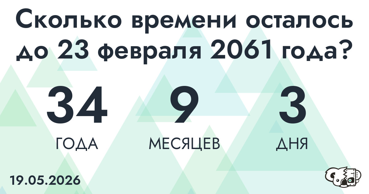 Сколько времени осталось до 23 февраля 2061 года