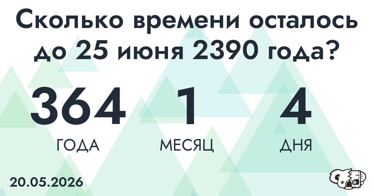Сколько времени осталось до 25 июня 2390 года