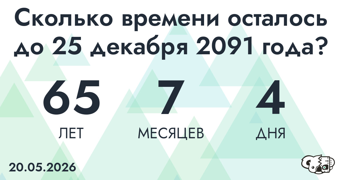 Сколько времени осталось до 25 декабря 2091 года