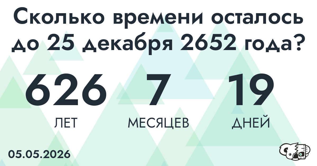 Сколько времени осталось до 25 декабря 2652 года