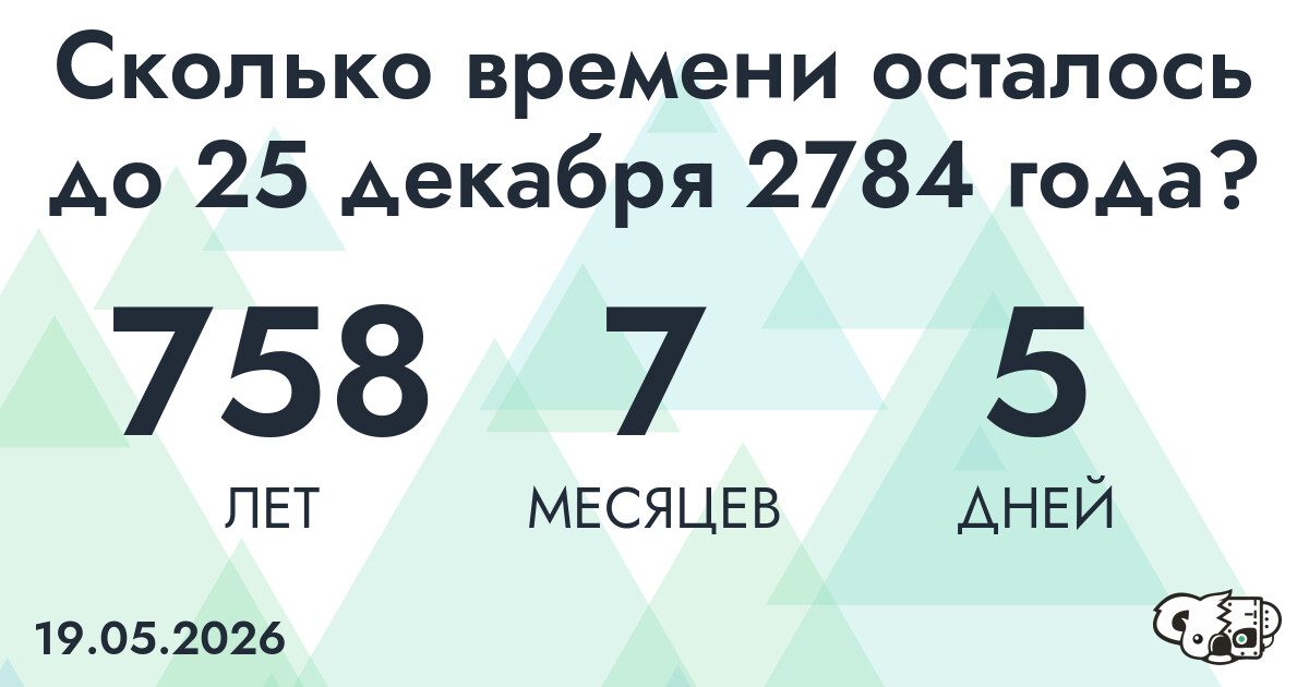 Сколько времени осталось до 25 декабря 2784 года