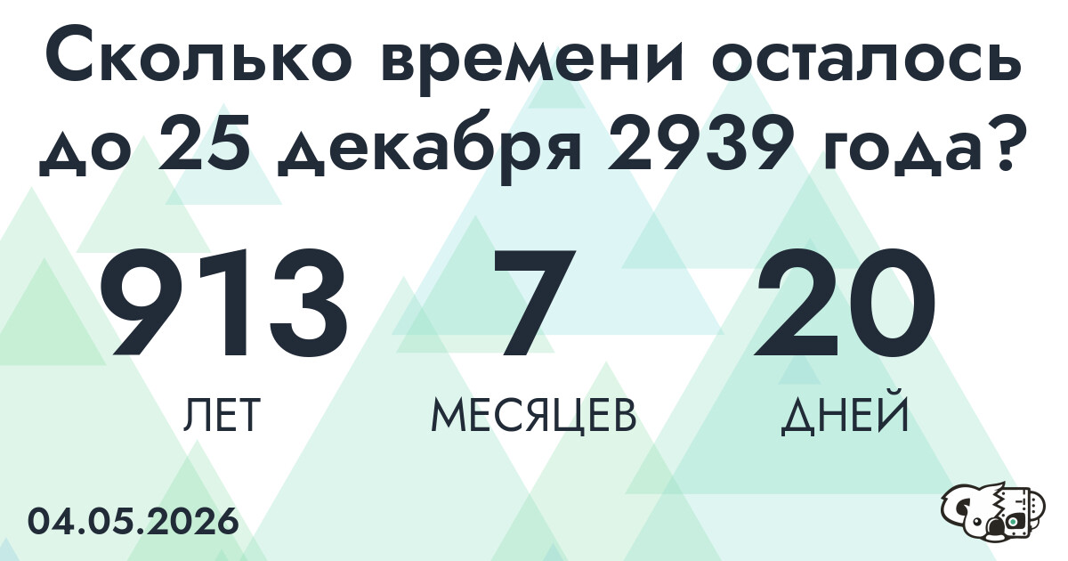 Сколько времени осталось до 25 декабря 2939 года