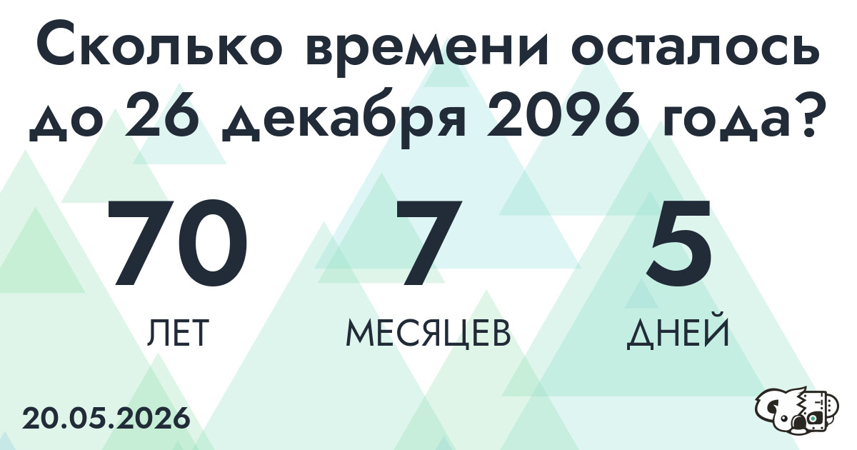 Сколько времени осталось до 26 декабря 2096 года