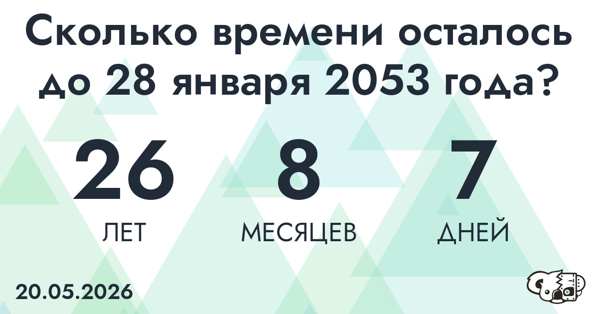 Сколько времени осталось до 28 января 2053 года