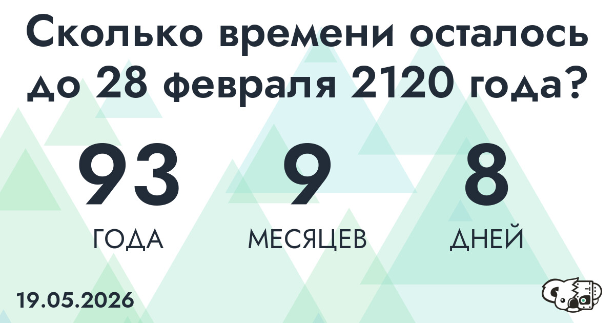 Сколько времени осталось до 28 февраля 2120 года