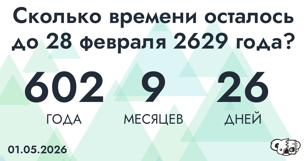 Сколько времени осталось до 28 февраля 2629 года