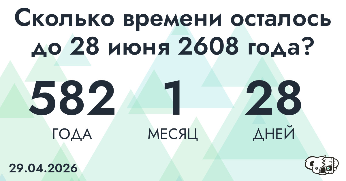 Сколько времени осталось до 28 июня 2608 года