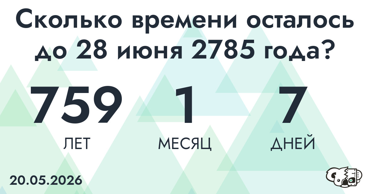 Сколько времени осталось до 28 июня 2785 года
