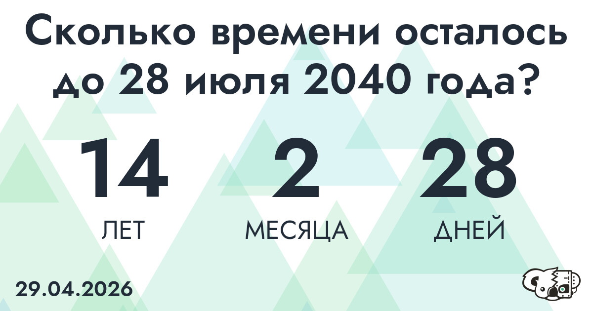 Сколько времени осталось до 28 июля 2040 года