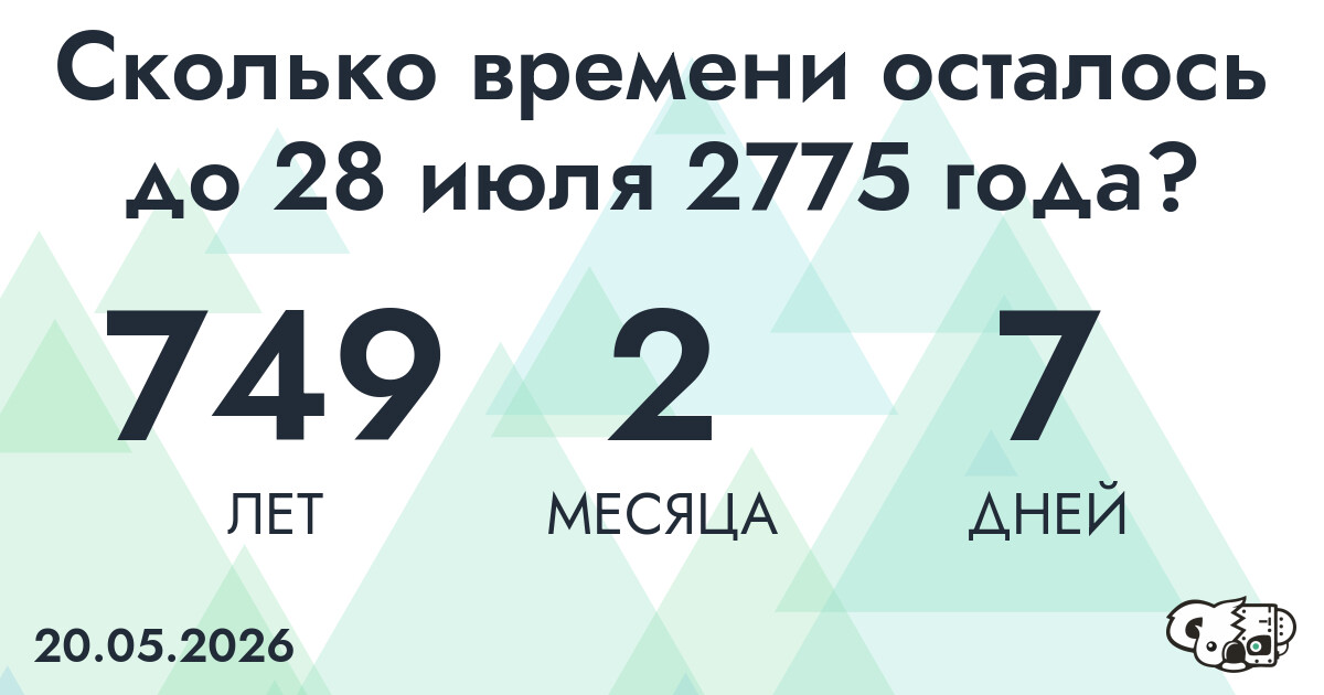 Сколько времени осталось до 28 июля 2775 года