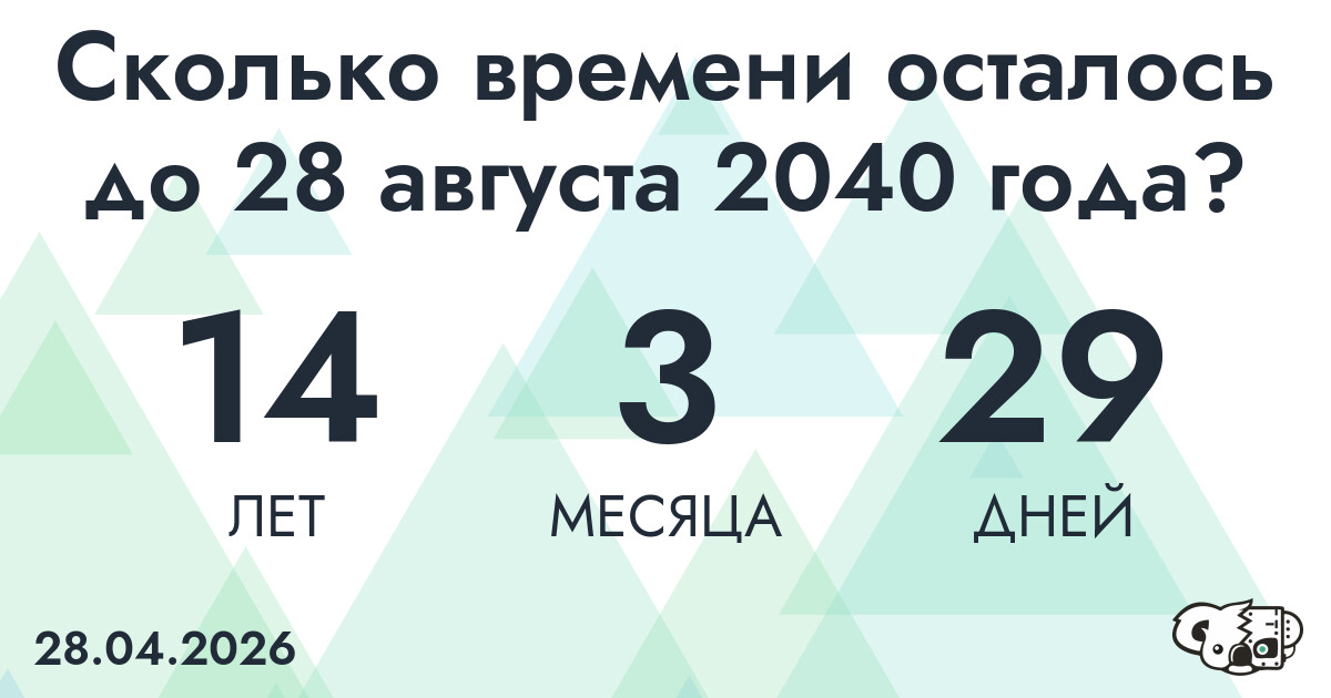 Сколько времени осталось до 28 августа 2040 года