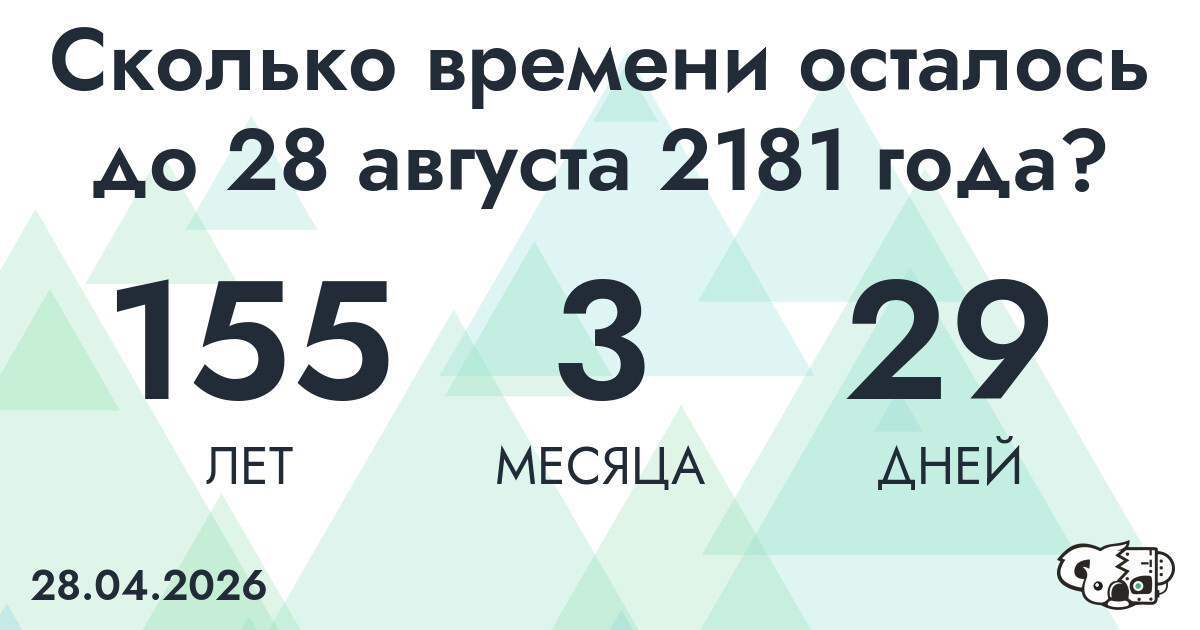 Сколько времени осталось до 28 августа 2181 года