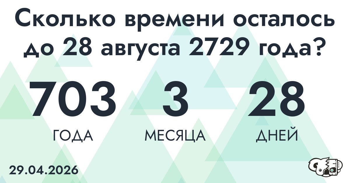 Сколько времени осталось до 28 августа 2729 года