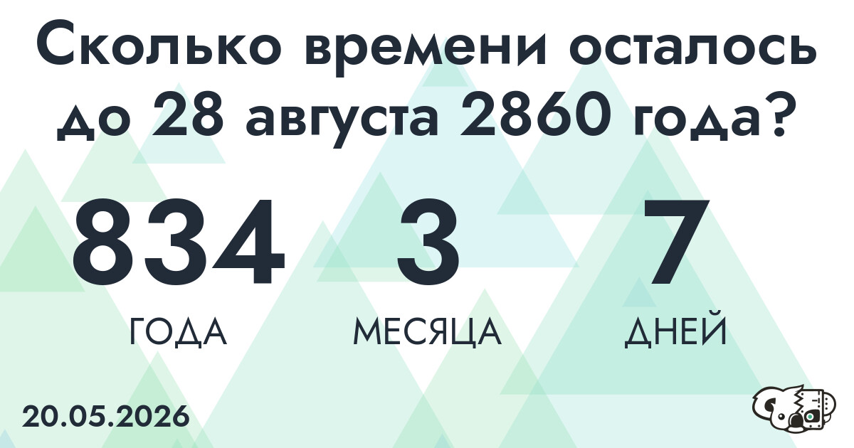 Сколько времени осталось до 28 августа 2860 года