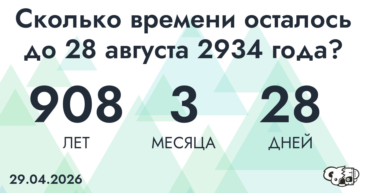 Сколько времени осталось до 28 августа 2934 года
