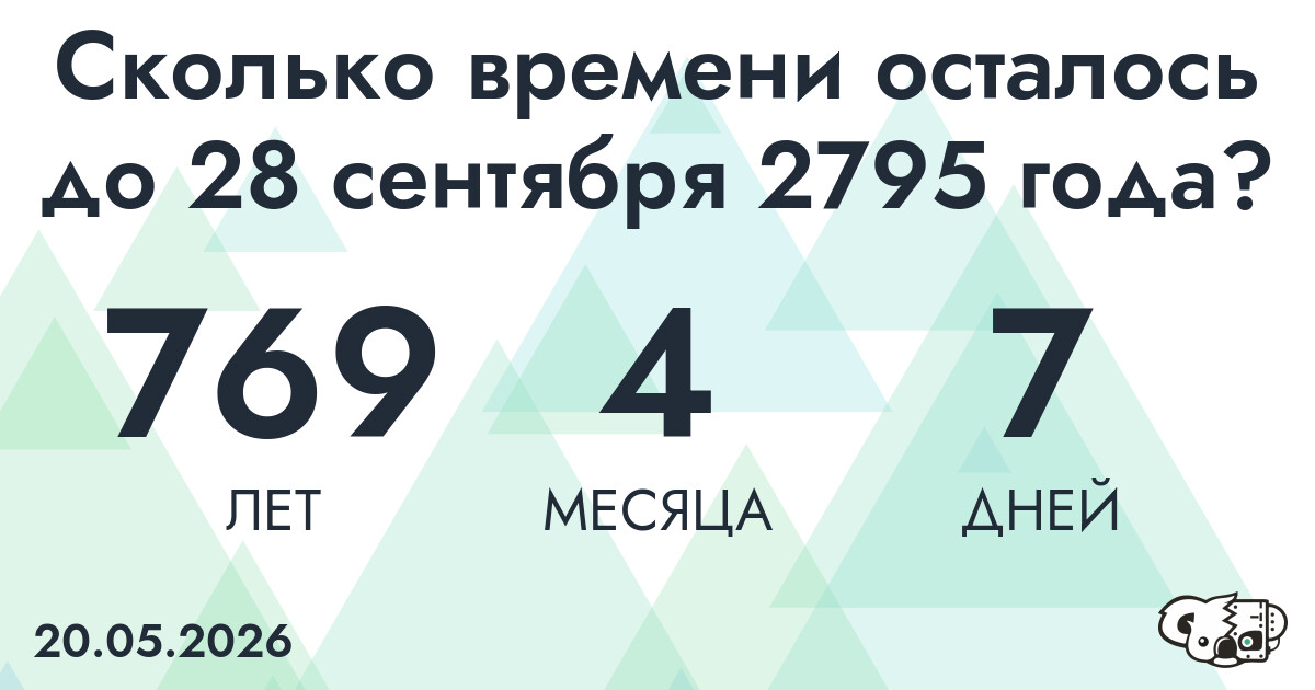 Сколько времени осталось до 28 сентября 2795 года