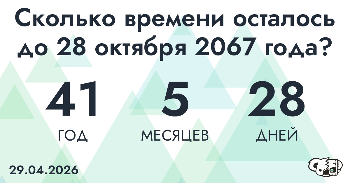 Сколько времени осталось до 28 октября 2067 года