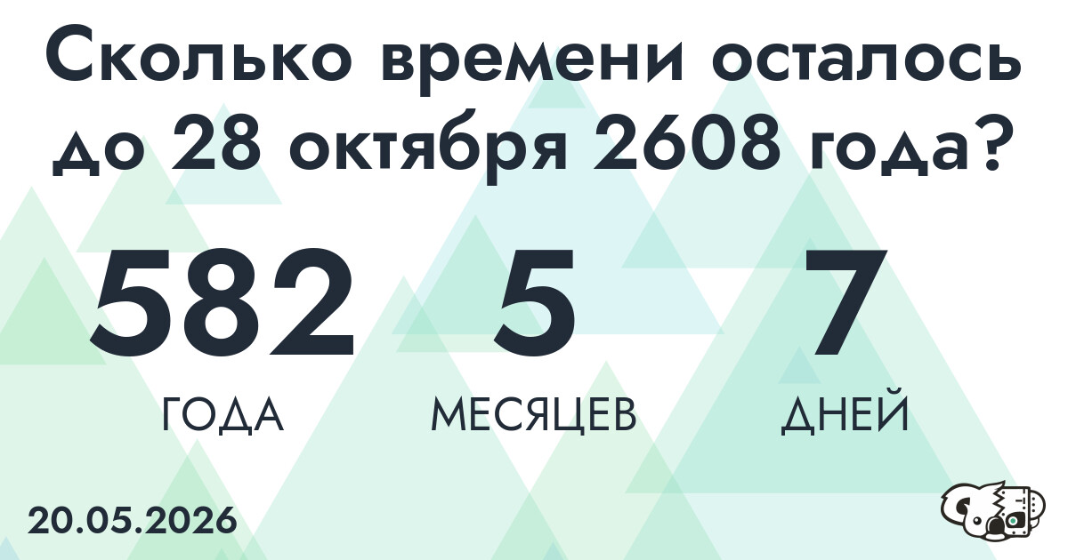 Сколько времени осталось до 28 октября 2608 года