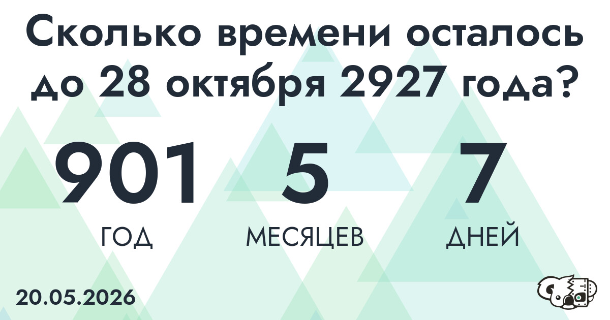 Сколько времени осталось до 28 октября 2927 года