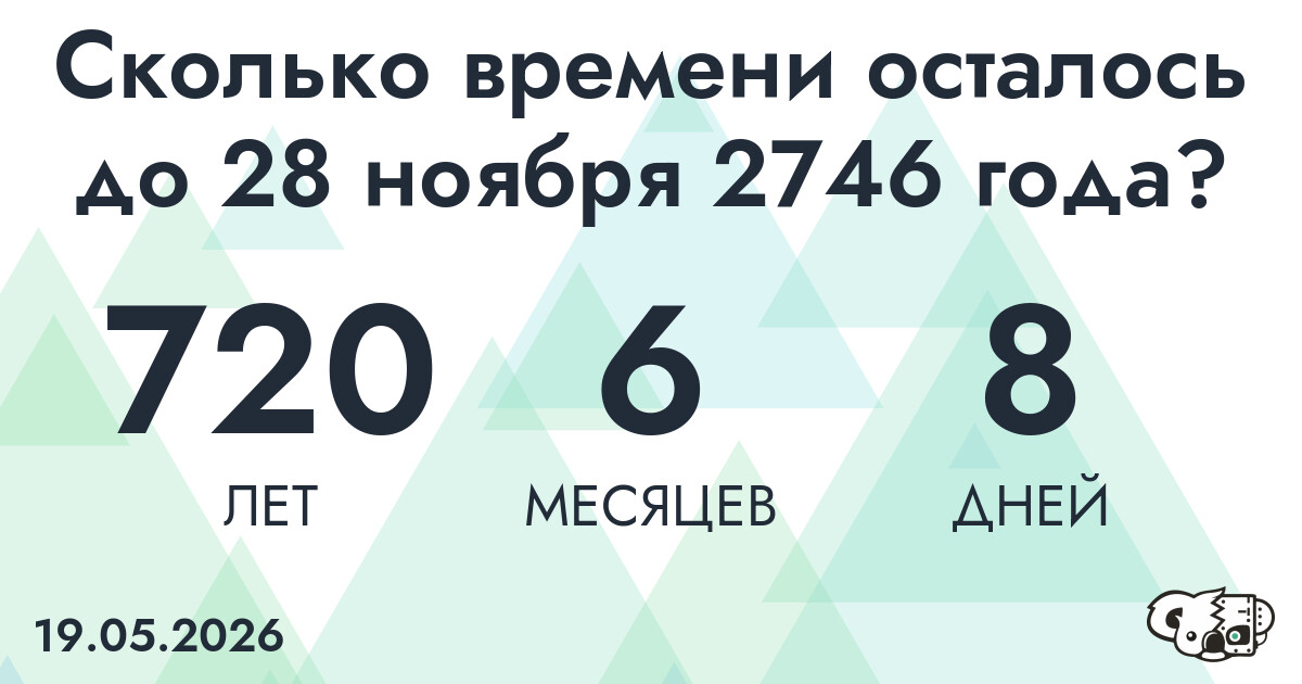 Сколько времени осталось до 28 ноября 2746 года