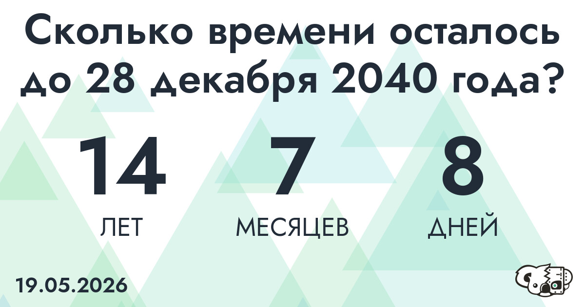 Сколько времени осталось до 28 декабря 2040 года