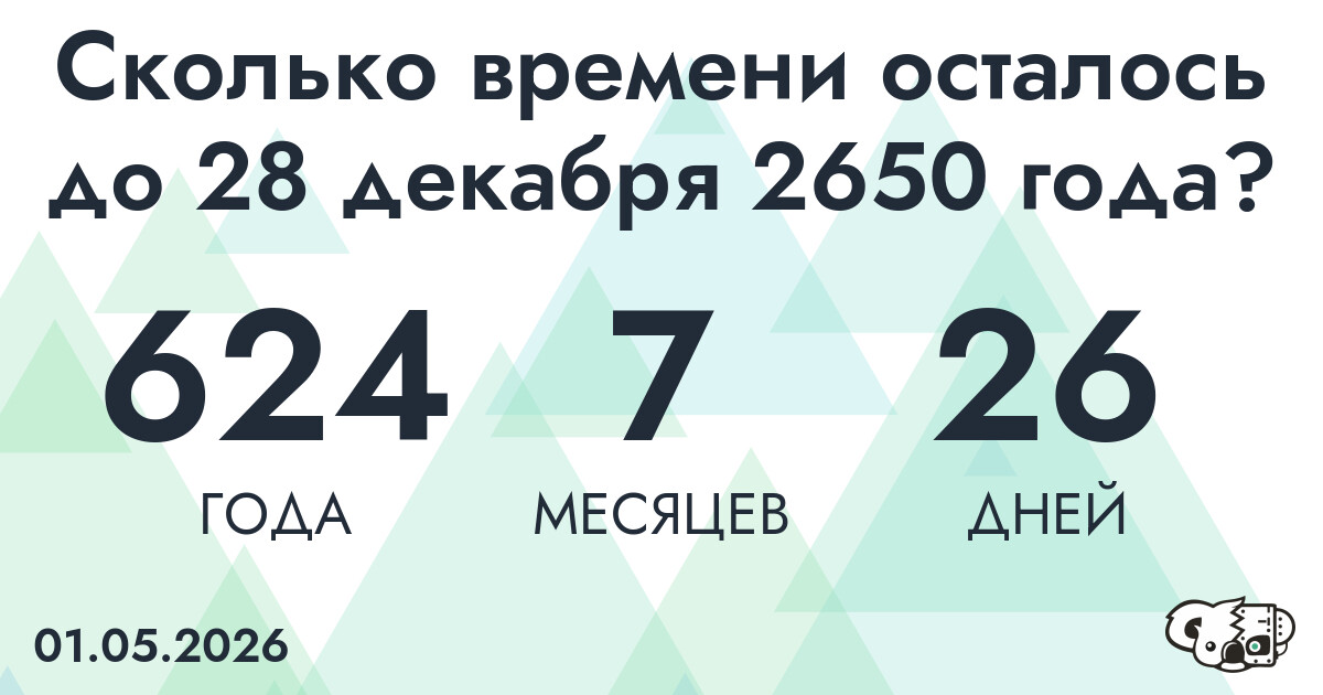 Сколько времени осталось до 28 декабря 2650 года
