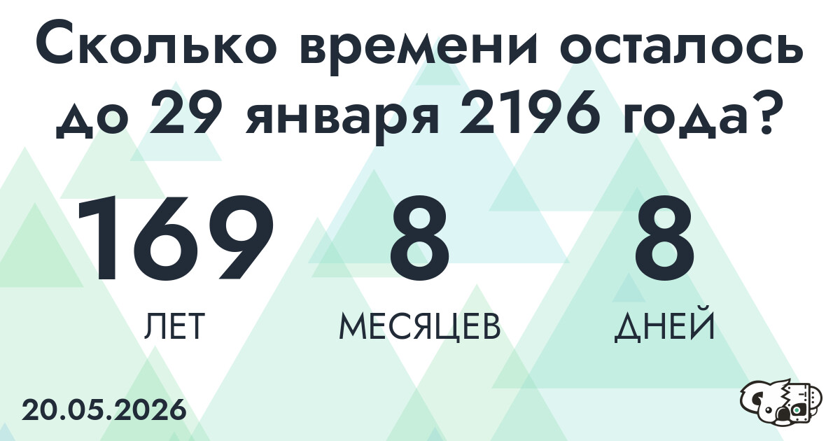 Сколько времени осталось до 29 января 2196 года