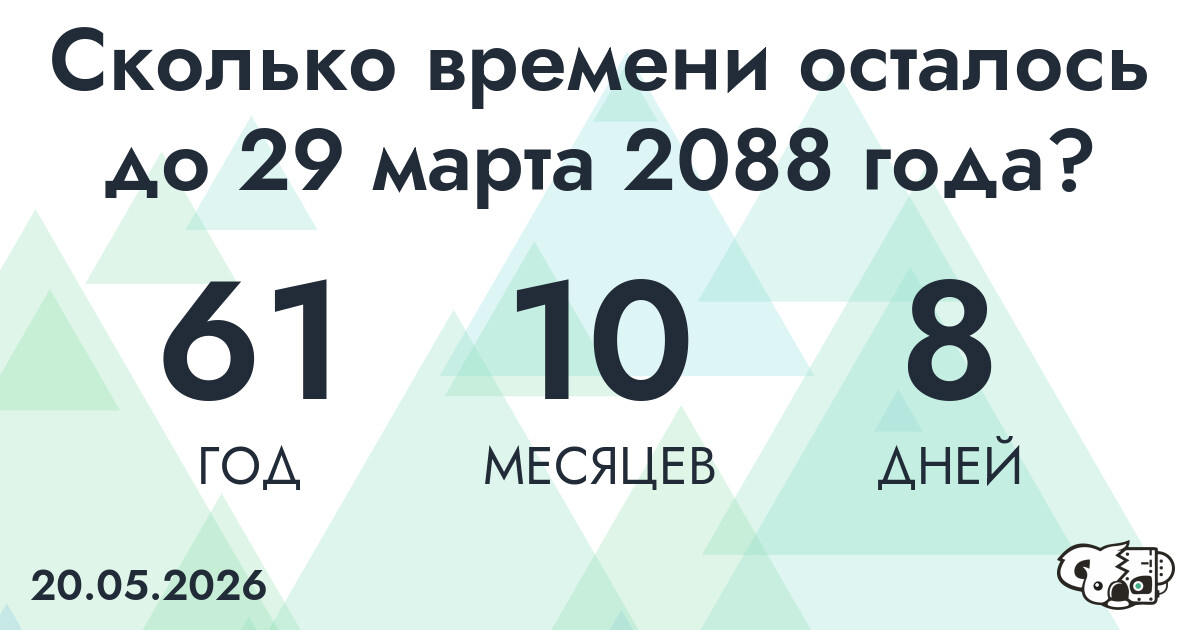 Сколько времени осталось до 29 марта 2088 года