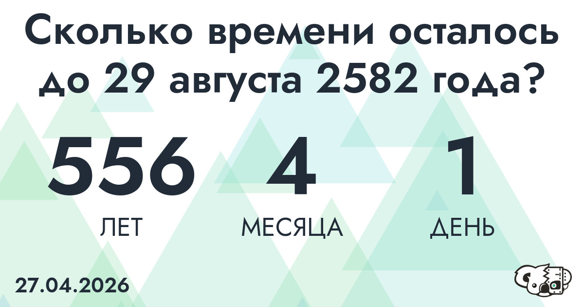 Сколько времени осталось до 29 августа 2582 года