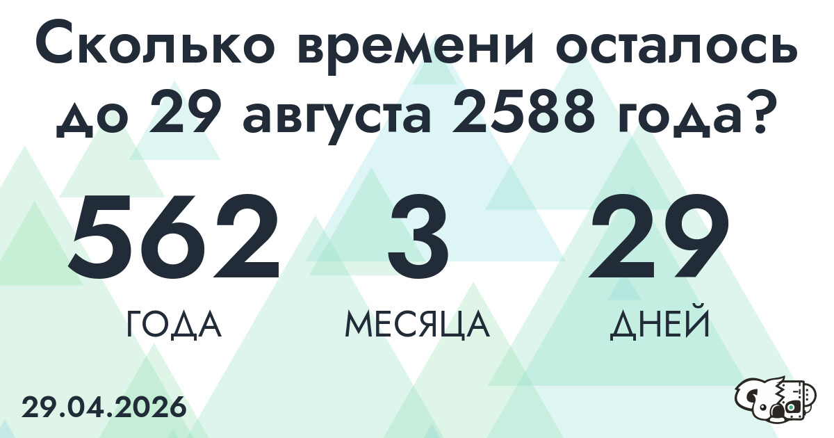 Сколько времени осталось до 29 августа 2588 года