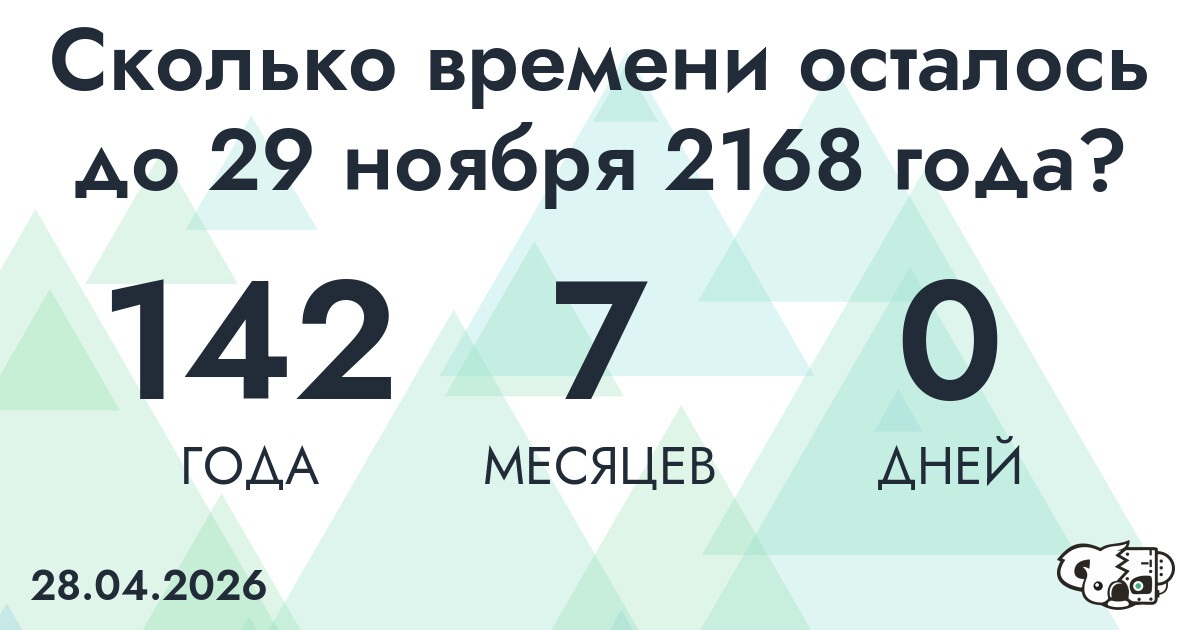 Сколько времени осталось до 29 ноября 2168 года