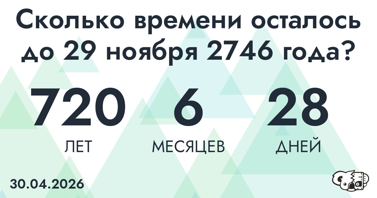 Сколько времени осталось до 29 ноября 2746 года