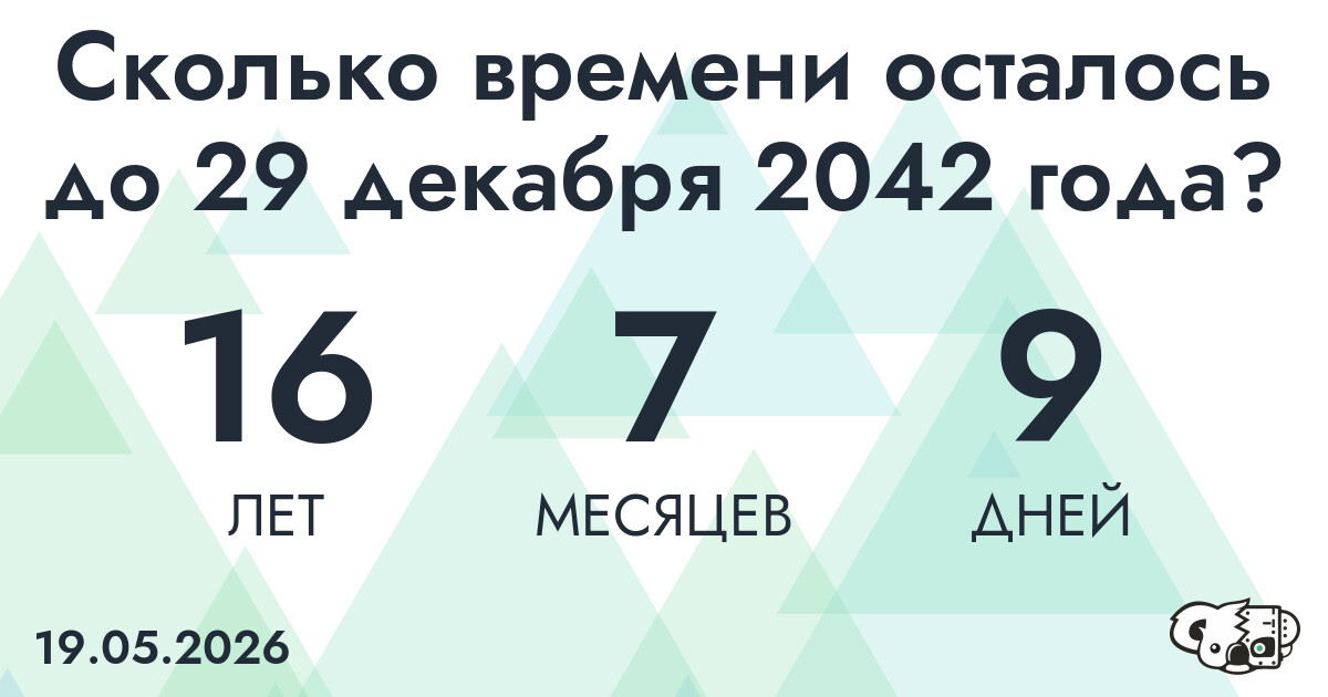 Сколько времени осталось до 29 декабря 2042 года