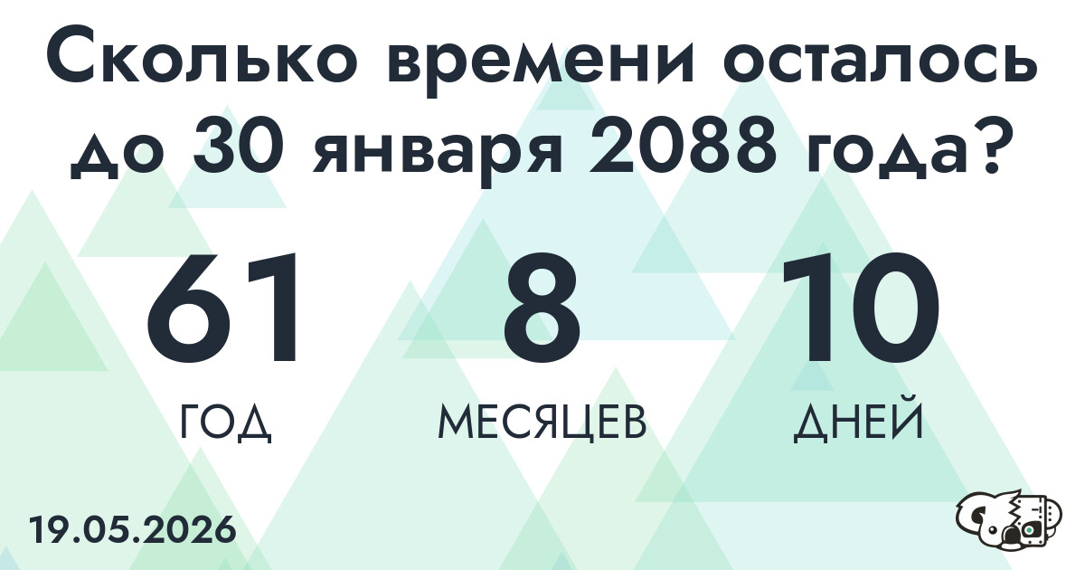 Сколько времени осталось до 30 января 2088 года
