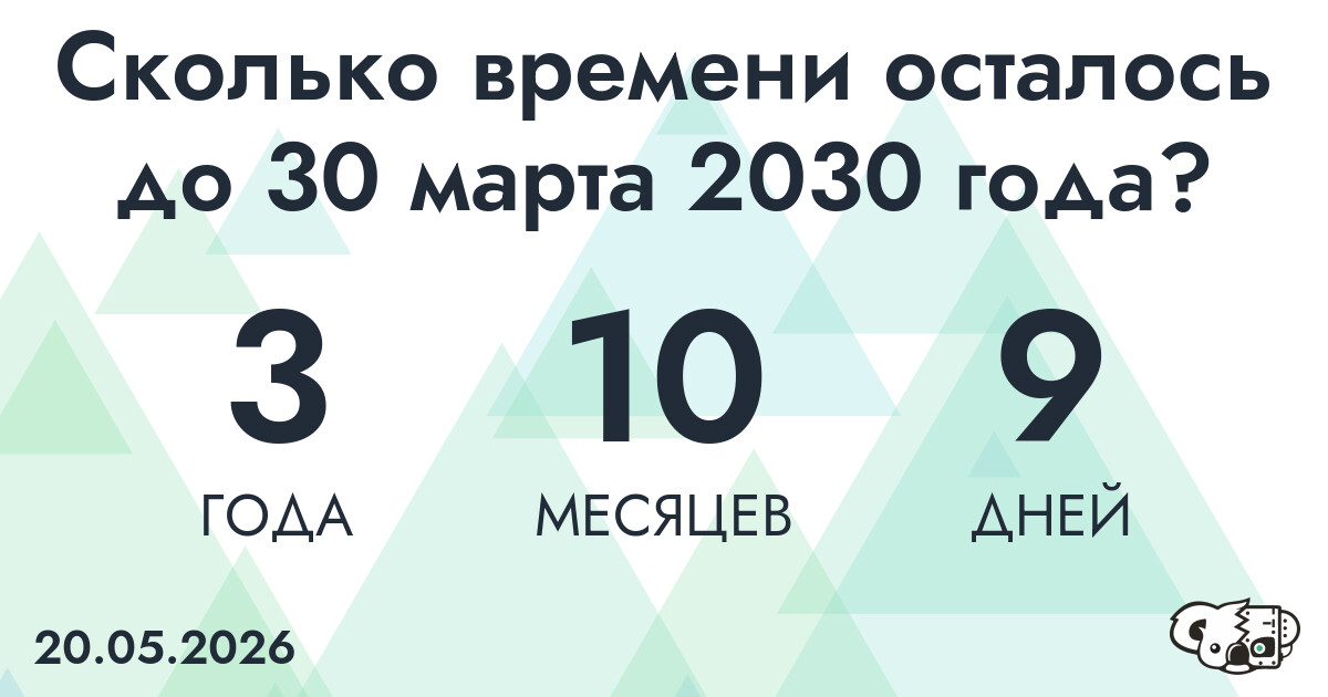Сколько времени осталось до 30 марта 2030 года