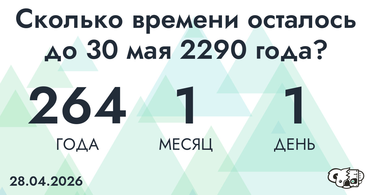 Сколько времени осталось до 30 мая 2290 года