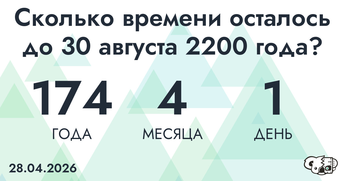 Сколько времени осталось до 30 августа 2200 года