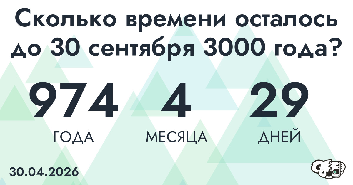Сколько времени осталось до 30 сентября 3000 года